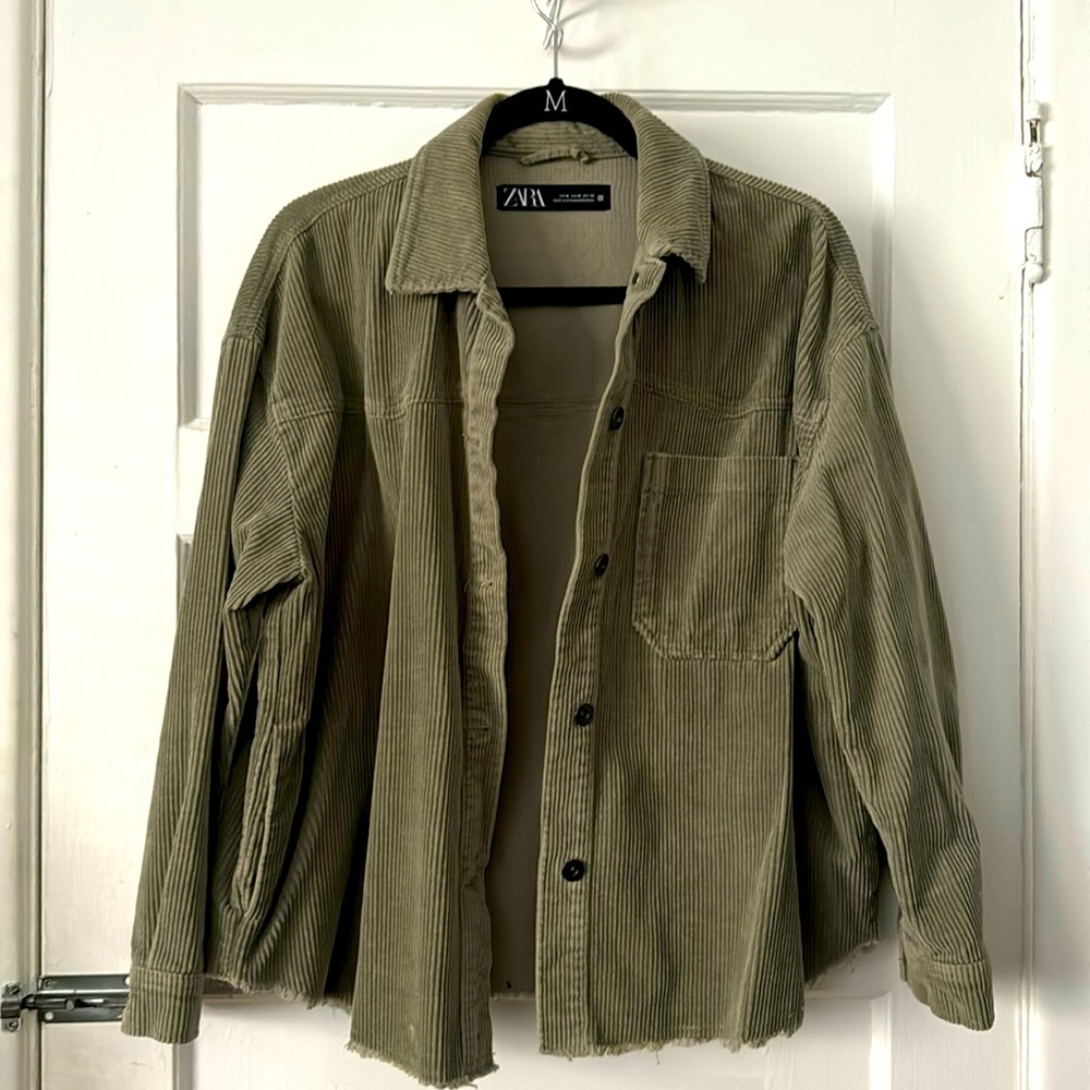 Zara Olive Green Corduroy Utility Jacket